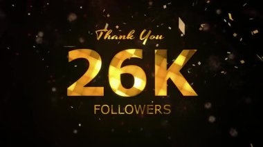 26K takipçileri kutlama animasyonu, 26.000 takipçi teşekkürler video, havai fişekler, konfeti partisi efektleri, sosyal medya devinimtaşı animasyonu, 26K takipçisi kutlaması