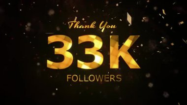 33K Takipçileri kutlama animasyonu, 33.000 takipçi video, havai fişek, konfeti partisi efektleri, sosyal medya dönüm noktası hareketli animasyon, 33K takipçisi kutlaması