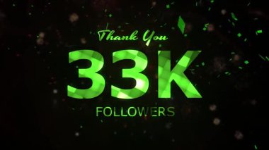 33K Takipçileri kutlama animasyonu, 33.000 takipçi video, havai fişek, konfeti partisi efektleri, sosyal medya dönüm noktası hareketli animasyon, 33K takipçisi kutlaması
