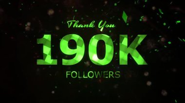 190K Takipçileri kutlama animasyonu, 190000 takipçi teşekkürler video, havai fişekler, konfeti partisi efektleri, sosyal medya devinimtaşı animasyonu, 190K takipçileri