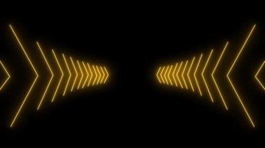 Soyut neon üçgenler geometrik arkaplan 3d döngülü animasyon, Neon okları parlayan gradyan, yanıp sönen ve tünelin içinde birbiri ardına ilerleyen yönleri gösteren arka plan, renkli ışık
