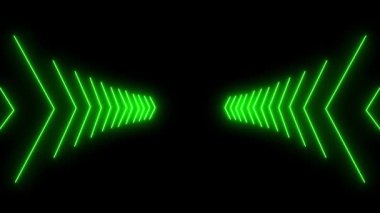 Soyut neon üçgenler geometrik arkaplan 3d döngülü animasyon, Neon okları parlayan gradyan, yanıp sönen ve tünelin içinde birbiri ardına ilerleyen yönleri gösteren arka plan, renkli ışık