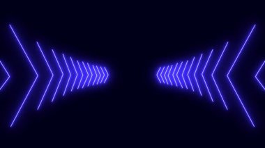 Soyut neon üçgenler geometrik arkaplan 3d döngülü animasyon, Neon okları parlayan gradyan, yanıp sönen ve tünelin içinde birbiri ardına ilerleyen yönleri gösteren arka plan, renkli ışık