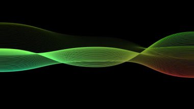 Soyut animasyon, siyah arkaplanda yanardöner dalgalı şekil, siyah arkaplanda dalgalı çizgiler, kusursuz döngü hareketi, fütüristik teknoloji, dijital dalgalı arkaplan