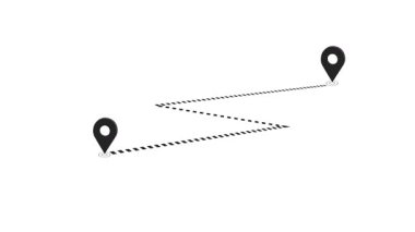 Şeffaf arkaplan üzerinde çizgi yol animasyonu, GPS konum işaretleyici animasyonu, konum haritası işaretçisi bir başka animasyondan diğerine bir konum, satırlarla 2 konum noktası bağlantısı