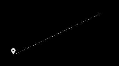 Uçak hattı animasyonu, uçak konumu haritası üzerinde seyahat, bir yerden başka bir yere uçak yolculuğu, hareketli uçaklar yörünge boyunca uçuyor, uçak yolculuğu kavramı...