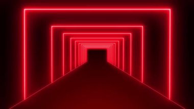 Soyut neon ileri dikdörtgen koridor tüneli, trend neon ışıklı çizgiler ayna tünelinde kalıp ve yapı, 4K Flüoresan Işık Tüneli Döngüsü Dönüşümlü Animasyon