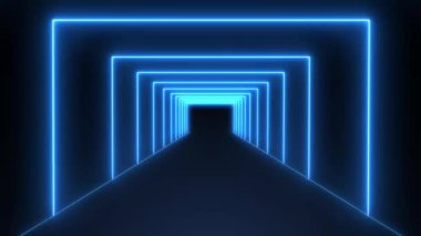 Soyut neon ileri dikdörtgen koridor tüneli, trend neon ışıklı çizgiler ayna tünelinde kalıp ve yapı, 4K Flüoresan Işık Tüneli Döngüsü Dönüşümlü Animasyon