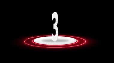 Siyah zemin içinde parlayan neon daire şeklinde 1 'den 10 saniyeye geri sayım, neon çizgi efektlerinde 3d daire şeklinde 10 saniye, 3D Parlayan neon ışık geri sayım zamanlayıcısı