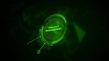 Soyut arkaplanda ince çizgi simgeleriyle parlayan Proje yönetimi kavramı. Canlandırılmış simgelerle proje yönetimi Infographic tasarım şeması. İnternet, iş, Teknoloji ve ağ kavramı