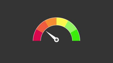 Hız göstergesinde kırmızıdan yeşile giden bir kadranın bulunduğu bir kredi skoru ölçer izole edilmiş olarak görülüyor. Hız göstergesi animasyonu. Beğeni Ölçer