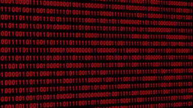 Program Kodu siyah arkaplan ile 0 veya 1 Ekran değiştiren video ikili kod numaraları. Dijital Sayıların Rastgele Animasyonu, İkili Veri. Teknoloji kavramı. Kod Programı. Güvenlik İletişimi