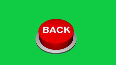 Beyaz ve yeşil arkaplandaki 3d arka düğmeye basılıyor. Yuvarlak düğmeli 