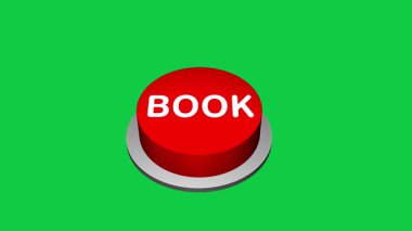 Beyaz ve yeşil arkaplandaki 3d Book yuvarlak tuş animasyonuna basılıyor. Yuvarlak düğmeli kitap. Kitap Düğmesi Animasyonu 'na bas. 3d Büyük Basın Kitabı düğmesi