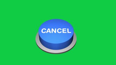 Beyaz ve yeşil arkaplandaki 3d 'ye basarak yuvarlak tuş animasyonunu iptal et. İptal yazan yuvarlak düğme. İptal düğmesi animasyonuna bas. 3d Büyük İptal düğmesi