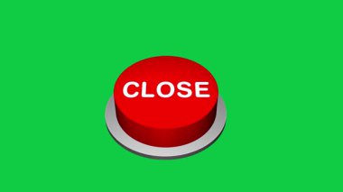 Beyaz ve yeşil arkaplandaki 3d Kapat düğmesine basılıyor. Yuvarlak düğmede 