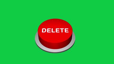 Beyaz ve yeşil arkaplandaki yuvarlak tuş animasyonunu sil. Sil sözcüğüyle yuvarlak düğme. Silme Tuşu Canlandırması 'na bas. 3d Büyük Silme düğmesine bas