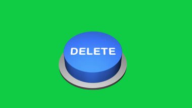 Beyaz ve yeşil arkaplandaki yuvarlak tuş animasyonunu sil. Sil sözcüğüyle yuvarlak düğme. Silme Tuşu Canlandırması 'na bas. 3d Büyük Silme düğmesine bas