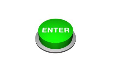 3d tuşuna basarak beyaz ve yeşil arkaplandaki yuvarlak tuş animasyonunu girin. Giriş sözcüğüyle yuvarlak tuş. Enter Button Animasyonuna bas. 3d büyük Enter tuşuna bas