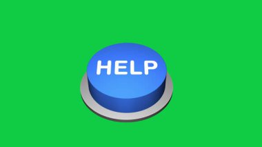 Beyaz ve yeşil arkaplandaki 3D Yardım düğmesine basılıyor. Yuvarlak düğmeli 