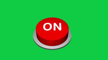 Beyaz ve yeşil arkaplandaki yuvarlak tuş animasyonunda 3d 'ye basılıyor. Yuvarlak düğmeli olan. Düğme Animasyonuna bas. 3d Büyük Üzerine Basma düğmesi