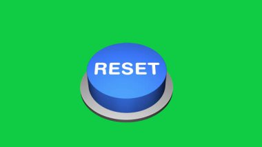 3d 'ye basarak yuvarlak düğmeyi sıfırla animasyon beyaz ve yeşil arkaplan. Yuvarlak düğme ve 