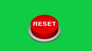 3d 'ye basarak yuvarlak düğmeyi sıfırla animasyon beyaz ve yeşil arkaplan. Yuvarlak düğme ve 