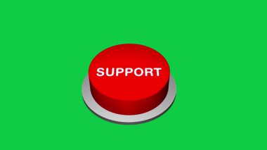 Beyaz ve yeşil arkaplanda 3D destek yuvarlak tuş animasyonuna basılıyor. Kelime desteğiyle yuvarlak düğme. Düğme Animasyonu 'na destek veriyorum. 3d büyük Bas destek düğmesi