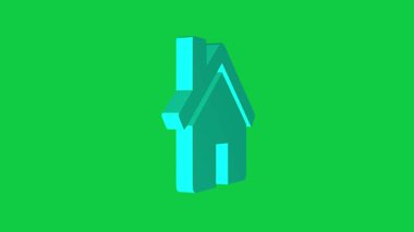 Yeşil ekran arka planında 4K 3D Metalik Ev Canlandırması. Alpha Mtte ile düzenlemek için animasyon ev 3d ikon döngü modülleri. Dönen ev sembolü