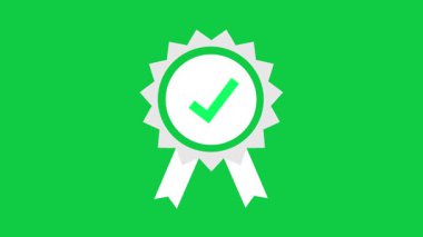 Canlandırılmış kalite işareti. Şeffaf arka planda onaylanmış veya onaylanmış konsept animasyon. Tik işareti simgesi yıldız patlaması sembolü canlandırması, İşaretleme canlandırması