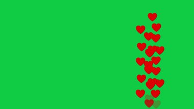 Kırmızı kalpler uçan animasyon. Şeffaf arka planda sosyal medya kutlaması. Kusursuz döngü. Sosyal medya canlı animasyon kalpler. Aşk ikonları Canlı yayın