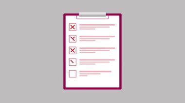 Şeffaf arkaplanda çapraz işaretlerin olduğu pano belgesi. Form kağıdındaki çapraz ve kene verilerinin animasyonu. Panodaki kutulu çapraz işaretlerin canlandırma görüntüleri