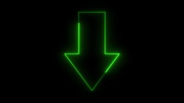 Siyah arkaplanı işaret eden ışıklı ok işareti. Neon ok aşağı doğru ok simgesini işaret ediyor parlak işaret animasyonu. Parlak yönlü aşağı ok neon işareti