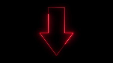 Siyah arkaplanı işaret eden ışıklı ok işareti. Neon ok aşağı doğru ok simgesini işaret ediyor parlak işaret animasyonu. Parlak yönlü aşağı ok neon işareti