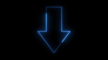 Siyah arkaplanı işaret eden ışıklı ok işareti. Neon ok aşağı doğru ok simgesini işaret ediyor parlak işaret animasyonu. Parlak yönlü aşağı ok neon işareti