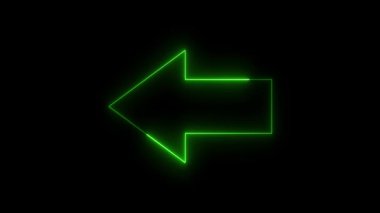 Neon ışığı işareti siyah arkaplanda solu gösteriyor. Katı ok simgesini gösteren neon ok parlak işaret animasyonu. Parlak yönlü sol ok neon işareti