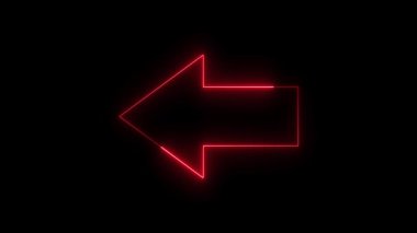 Neon ışığı işareti siyah arkaplanda solu gösteriyor. Katı ok simgesini gösteren neon ok parlak işaret animasyonu. Parlak yönlü sol ok neon işareti