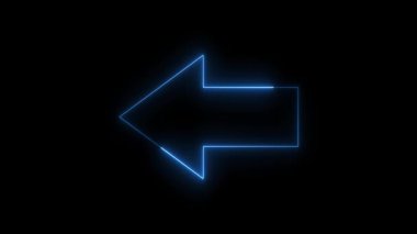 Neon ışığı işareti siyah arkaplanda solu gösteriyor. Katı ok simgesini gösteren neon ok parlak işaret animasyonu. Parlak yönlü sol ok neon işareti