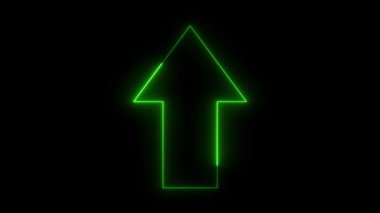 Siyah arkaplanı işaret eden ışıklı ok işareti. Katı ok simgesini işaret eden neon ok parlak işaret animasyonu. Parlak yön yukarı ok neon işareti
