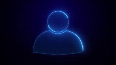 Parlayan neon kullanıcı hesabı simgesi izole edilmiş canlandırma. neon profil simgesi animasyonu. Sosyal Ortam kullanıcı simgeleri ve teknolojik dijital veri arkaplanı