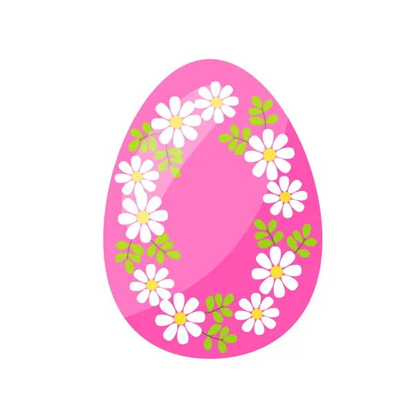Renkli pembe Paskalya yumurtası, yeşil yapraklı ve çiçekli. El çizimi. vektör.