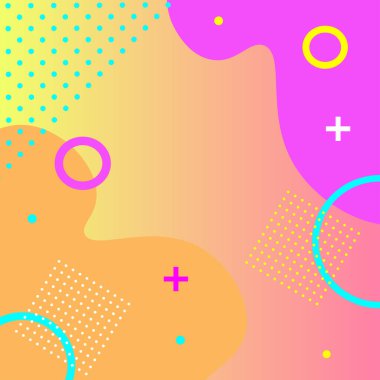 Çemberler, artı ve kareler elle çizilmiş soyut renkli arkaplan. vektör.