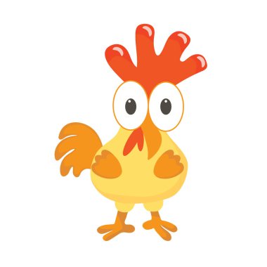 Beyaz arka planda renkli sarı tavuk, el çizimi. vektör.