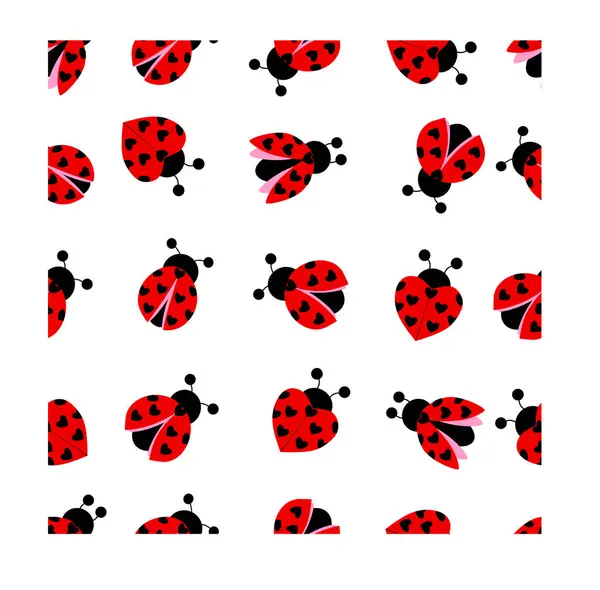 Uğur böcekleriyle renksiz desenli, el çizimi. vektör.