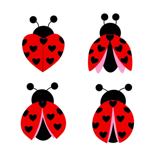 Kalpli, beyaz arka planda renkli uğur böcekleri. El çizimi. vektör.