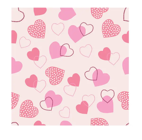 Sevimli pembe kalplerle renksiz desen, el çizimi vektör.