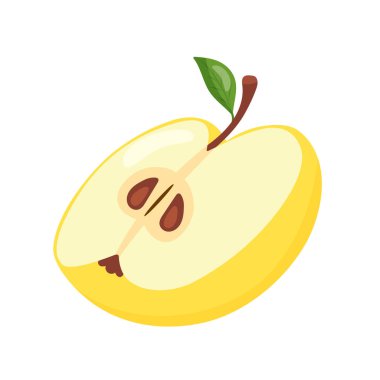 Sarı elma diliminin yarısı. Doğal meyveler, elle çizilmiş.