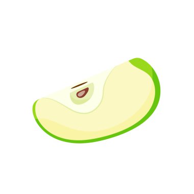 Bir dilim yeşil elma dilimi. Doğal meyveler, elle çizilmiş.