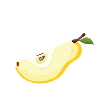 Dilimlenmiş sarı armut. Bir dilim taze, sulu armut, meyve dilimleri, sağlıklı vejetaryen atıştırmalığı. Vektör illüstrasyonu.