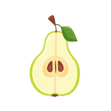 Beyaz arka planda yarı izole edilmiş yeşil armut meyvesi. Vektör illüstrasyonu.